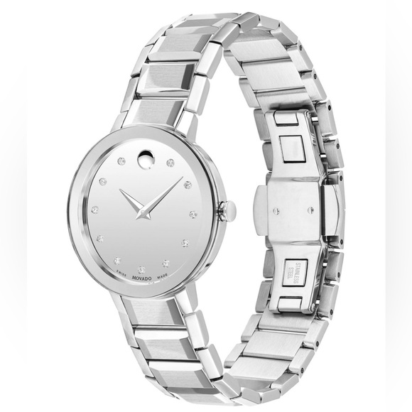 Movado Sapphire Women's Swiss Diamond (1/20 ct. t.w.) Silver-Tone Bracelet Watch - Picture 1 of 9